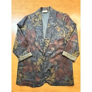 Giraffe Vintage Tapestry Floral Blazer Women's Size 12 Brown Gold Black Abstract